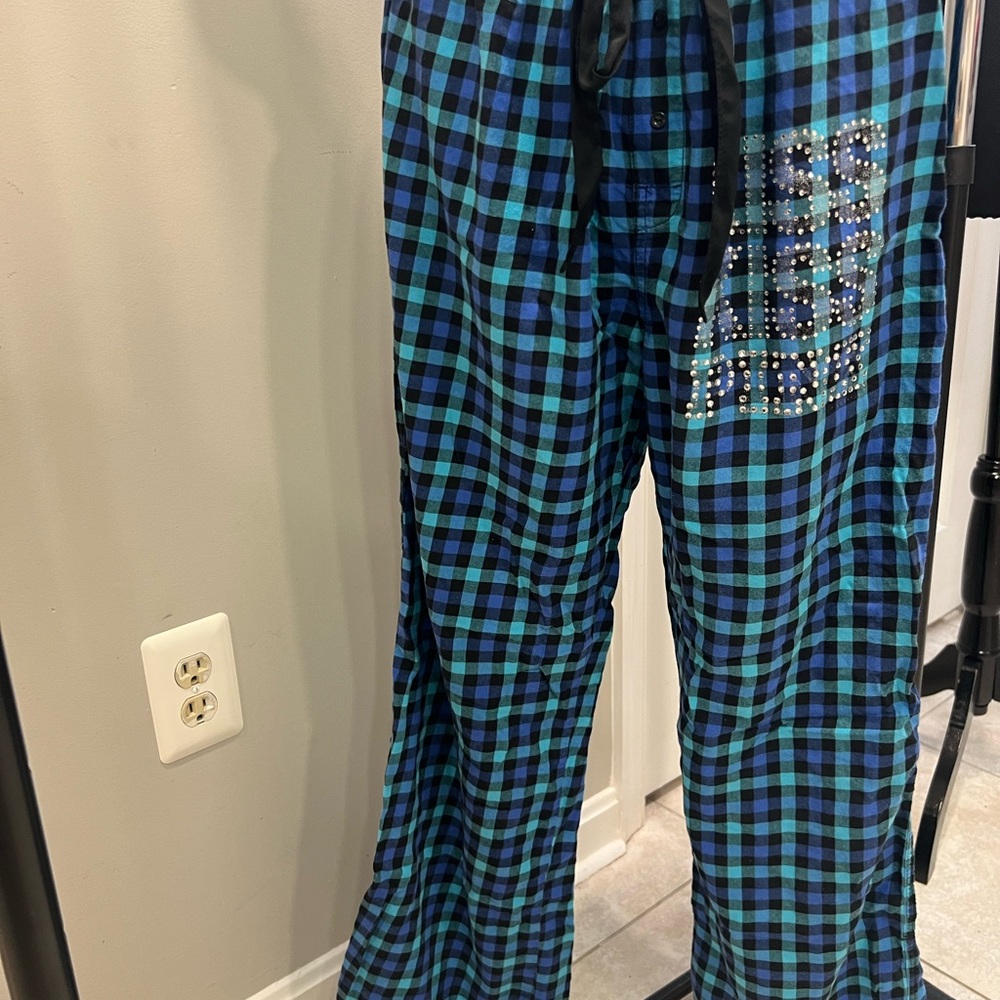 Victoria's Secret Blue and Black Plaid Pajama Pants